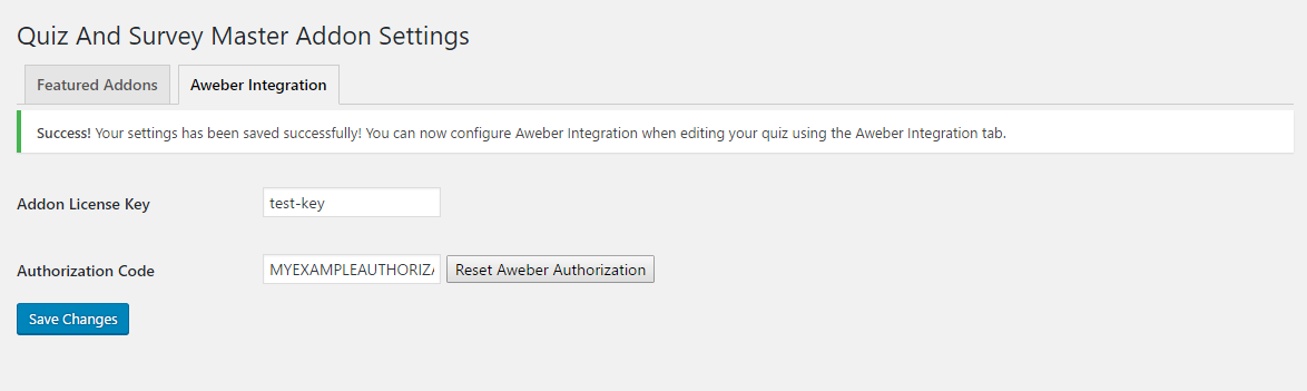 Aweber addon settings saved