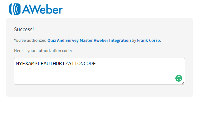 QSM Aweber Integration - Aweber addon example authorization code