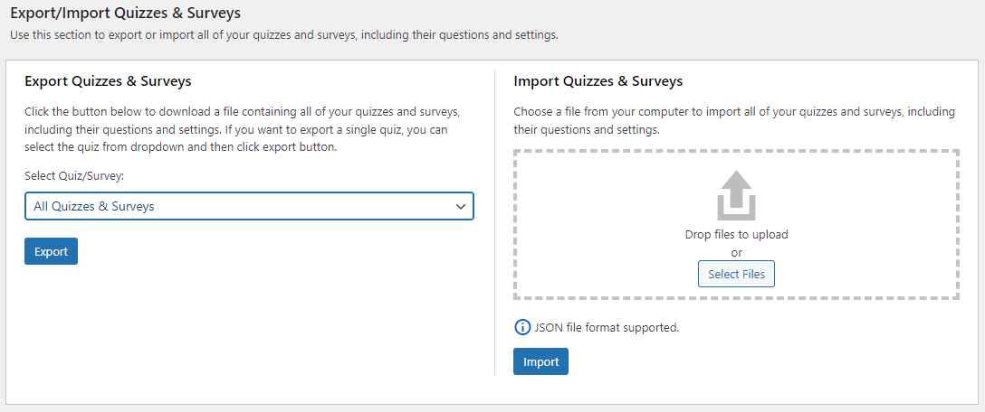 Export Import Quizzes and Surveys