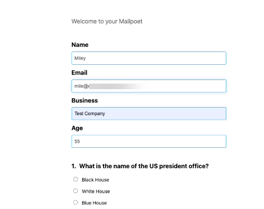 sample form -MailPoet