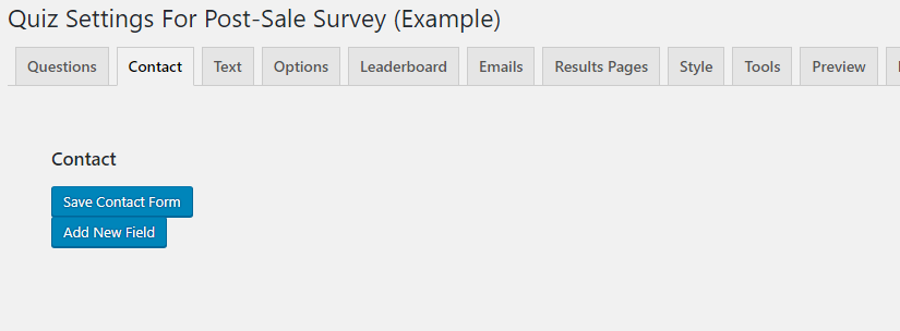 Contact tab from editing a quiz or survey