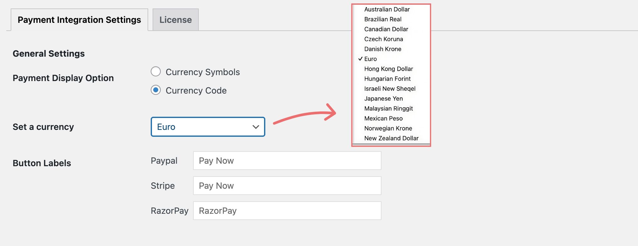 customize payment methods