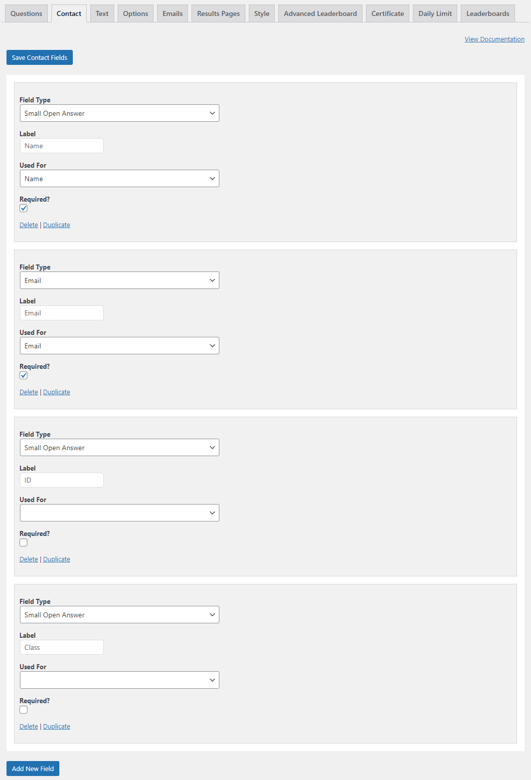 Timer based Online Exam in WordPress - Enable Contact Form