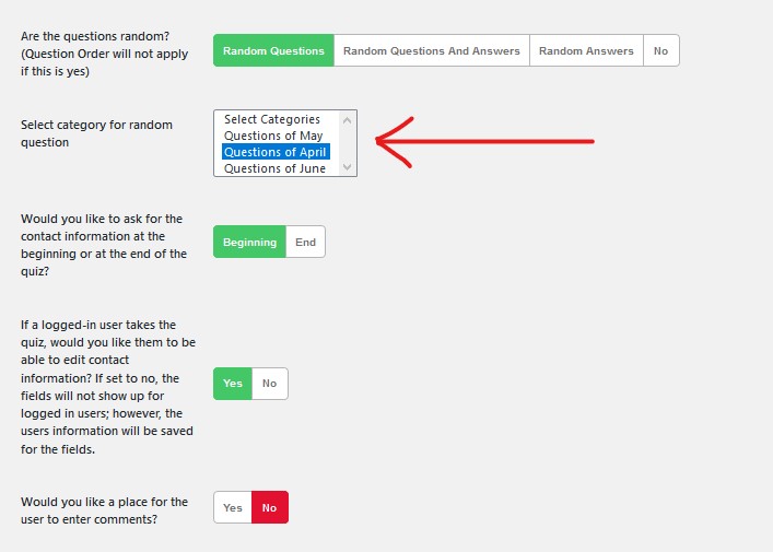 Create Category wise Random Questions Quiz QSM