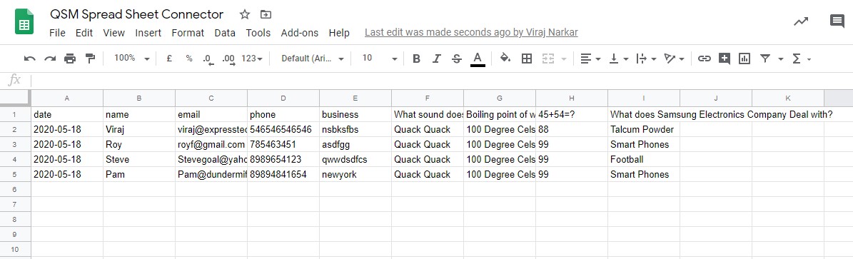 Quiz and Survey Master - Google Sheets Connector Addon - Data saved in Google Sheets