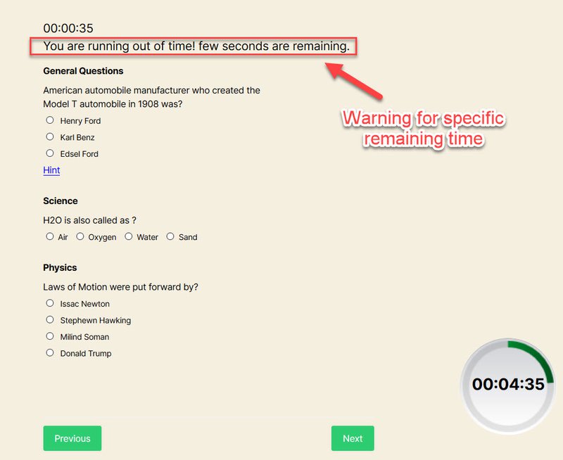 Timer on Individual Quiz Pages - Quiz and Survey Master Timer Addon in Action