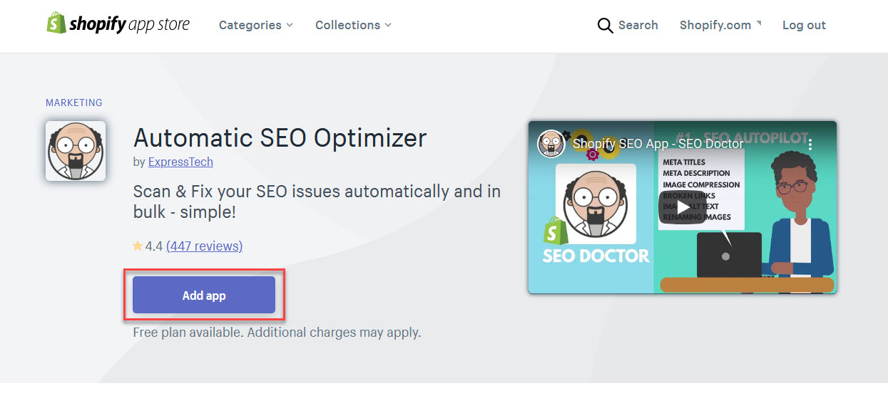 Shopify SEO App - SEO Doctor App Product Page