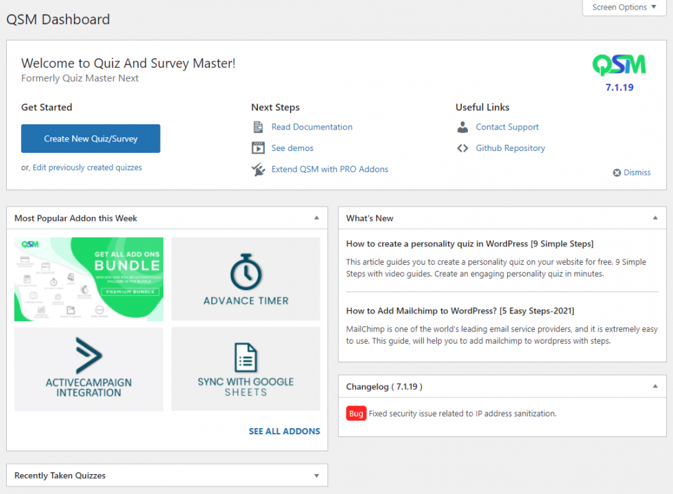 QSM Dashboard 7.1.19 - Quiz and Survey Master