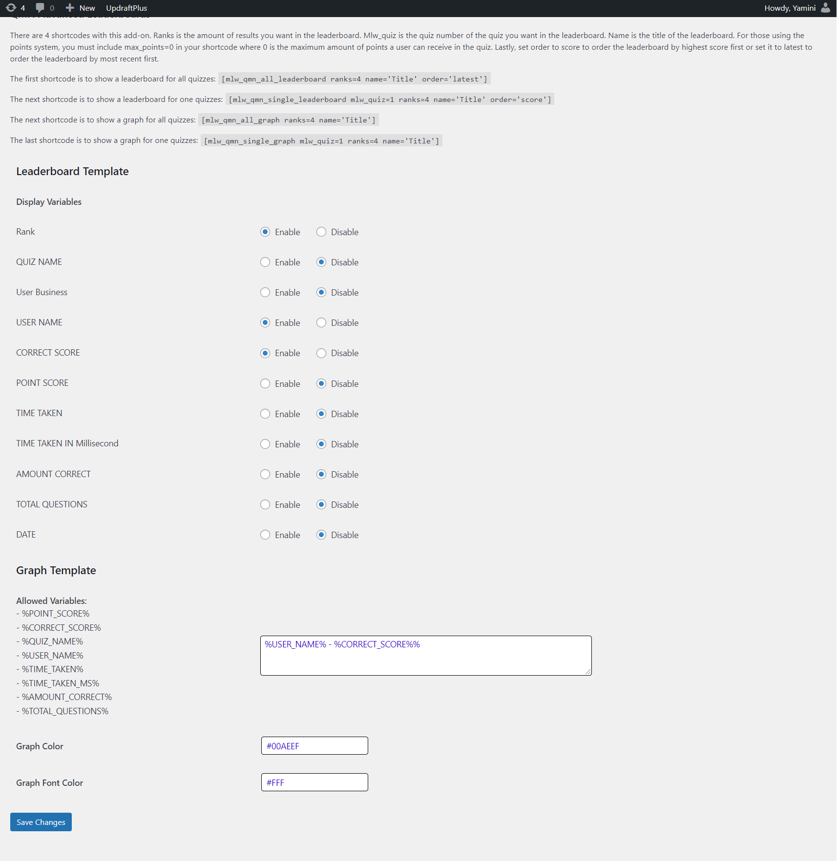 WordPress leaderboard plugin - leaderboard template