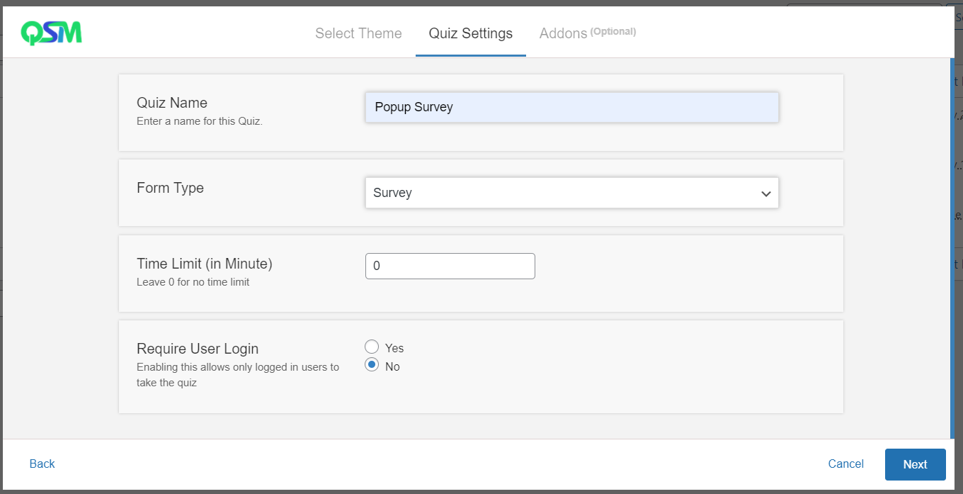 WordPress popup survey- add new form