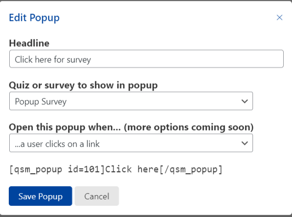 WordPress popup survey- Edit popups 