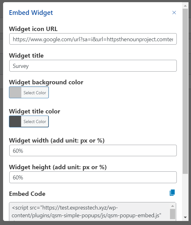 WordPress popup survey- Embed widget