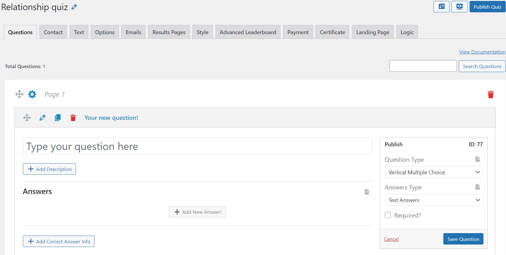 Relationship quiz- QSM interface