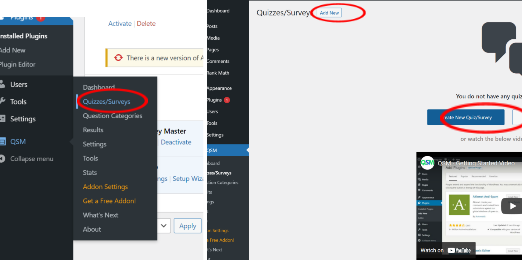 Create Entrepreneur Quiz in WordPress- 'Quizzes/Survey' then 'add new'