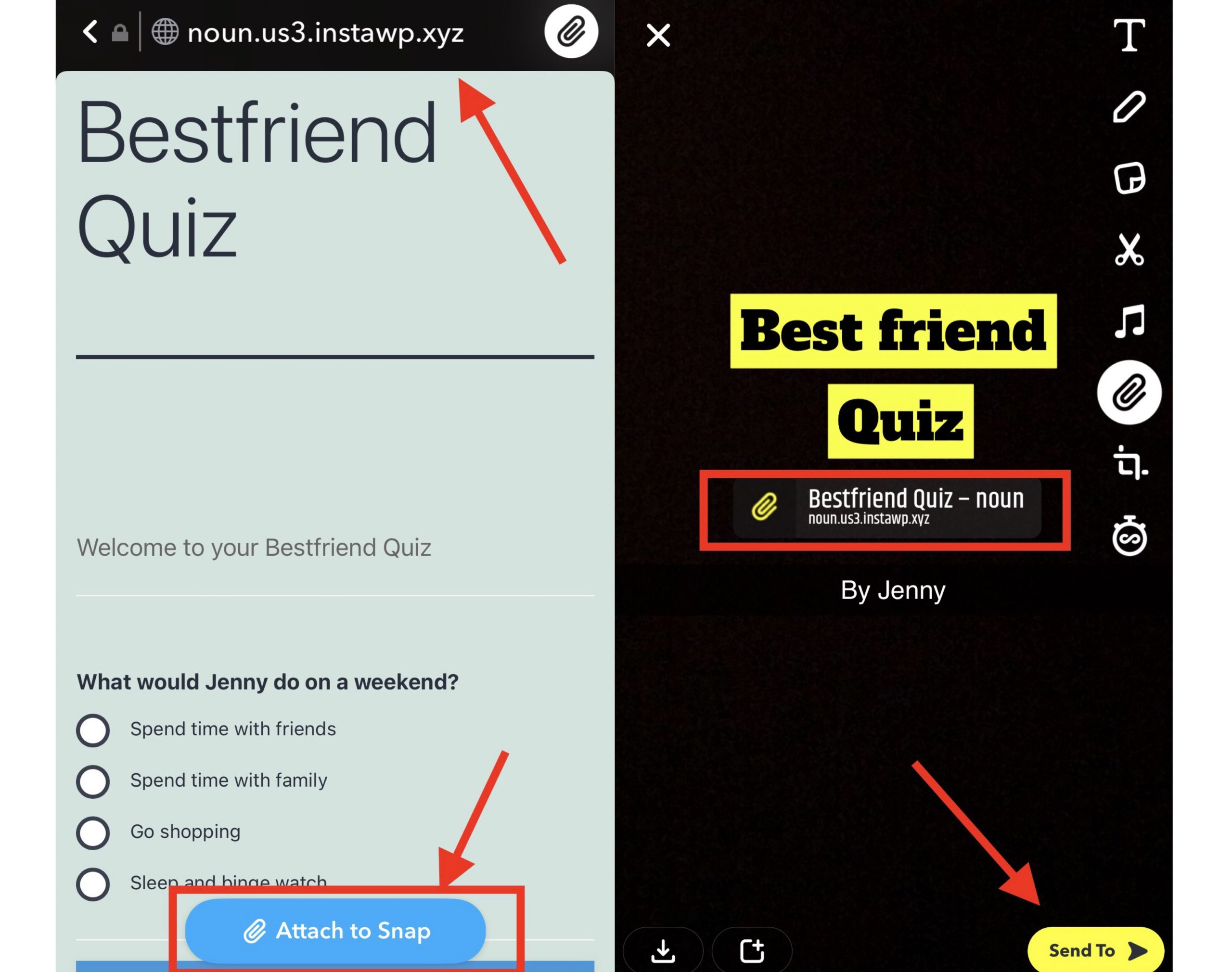 How to make a Snapchat Quiz- Adding link on the Snap