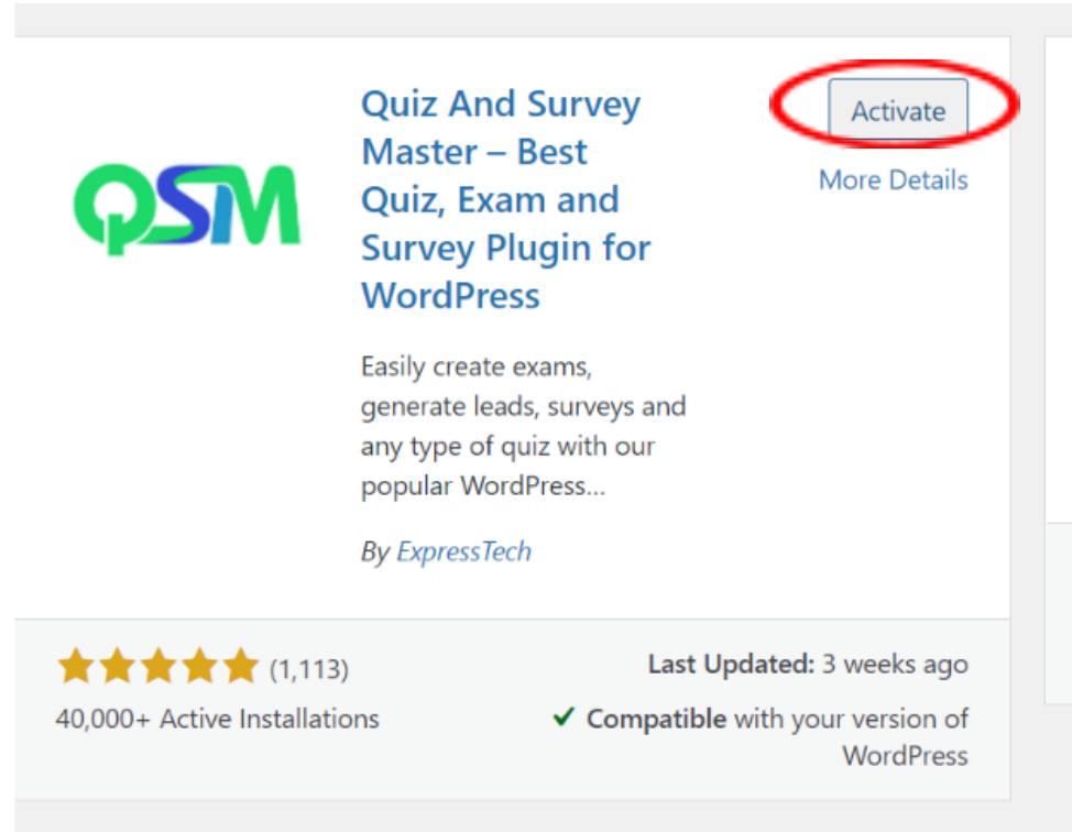 Create Encanto quiz- installing QSM plugin