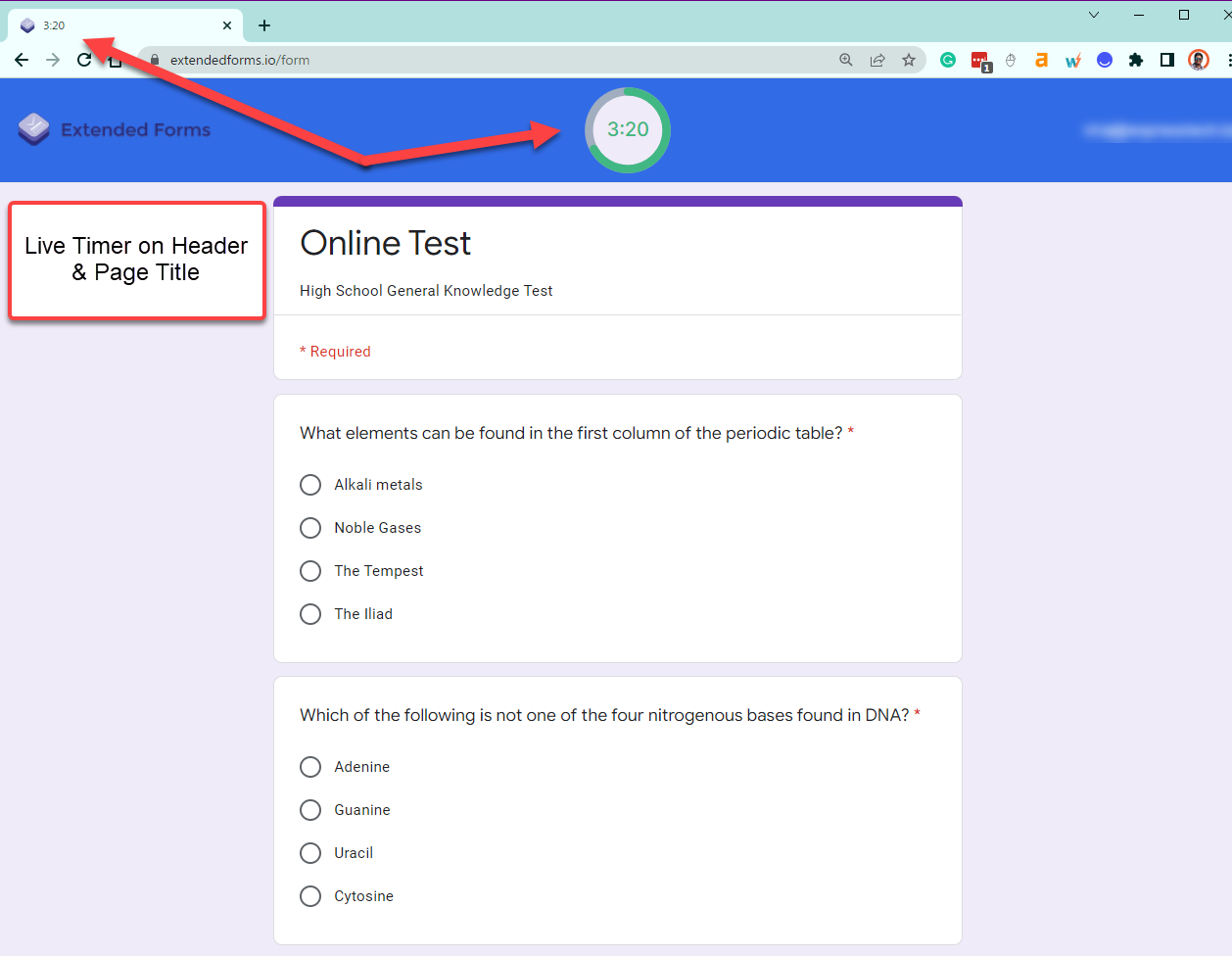 QSM - Extended Forms - Add a timer on Google Forms - Live Timer on Header and Page Title