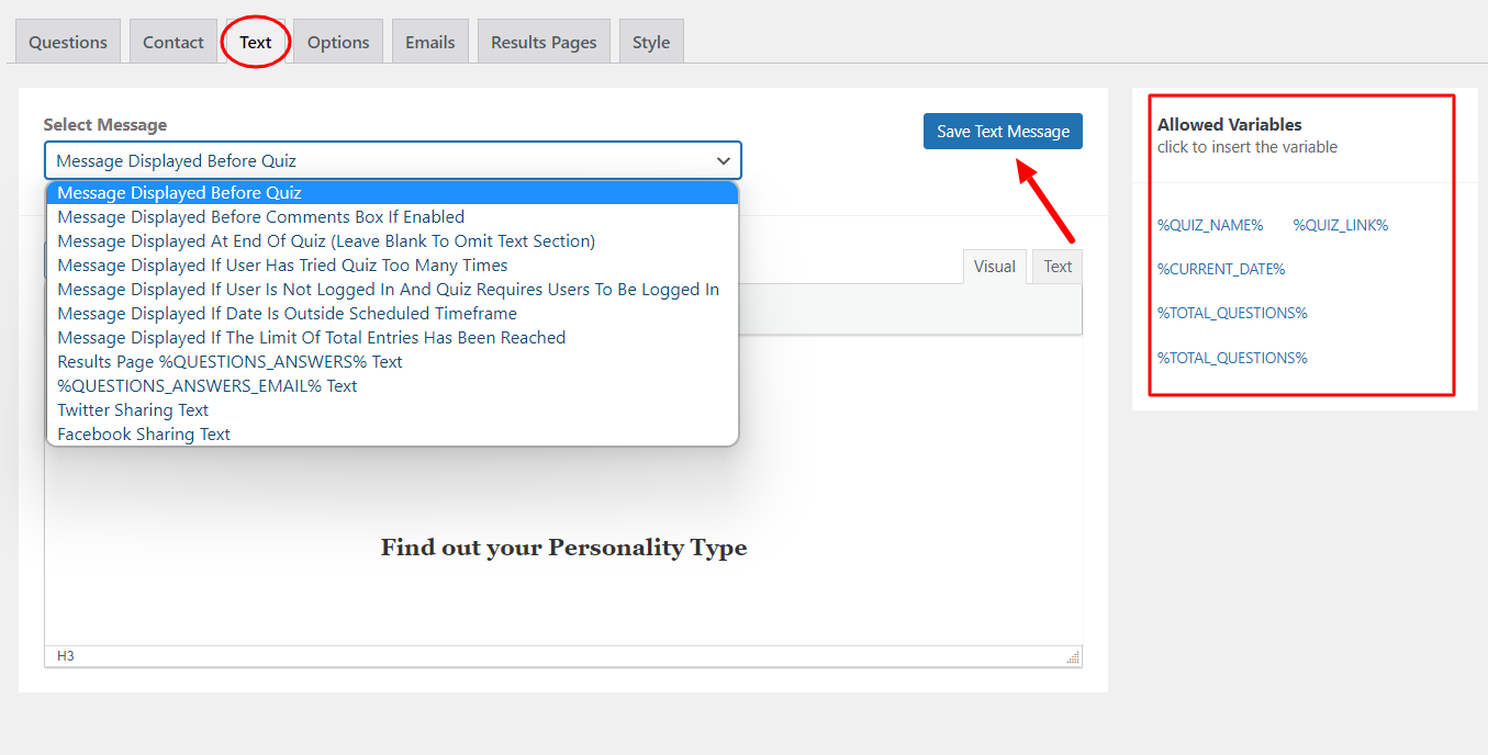 How to create a personality quiz in WordPress - Displaying a Message to the user