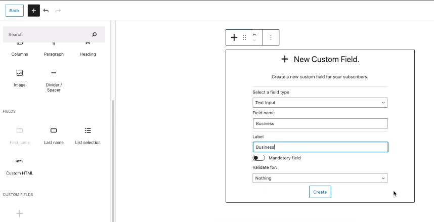 Create a New Custom Field in MailPoet