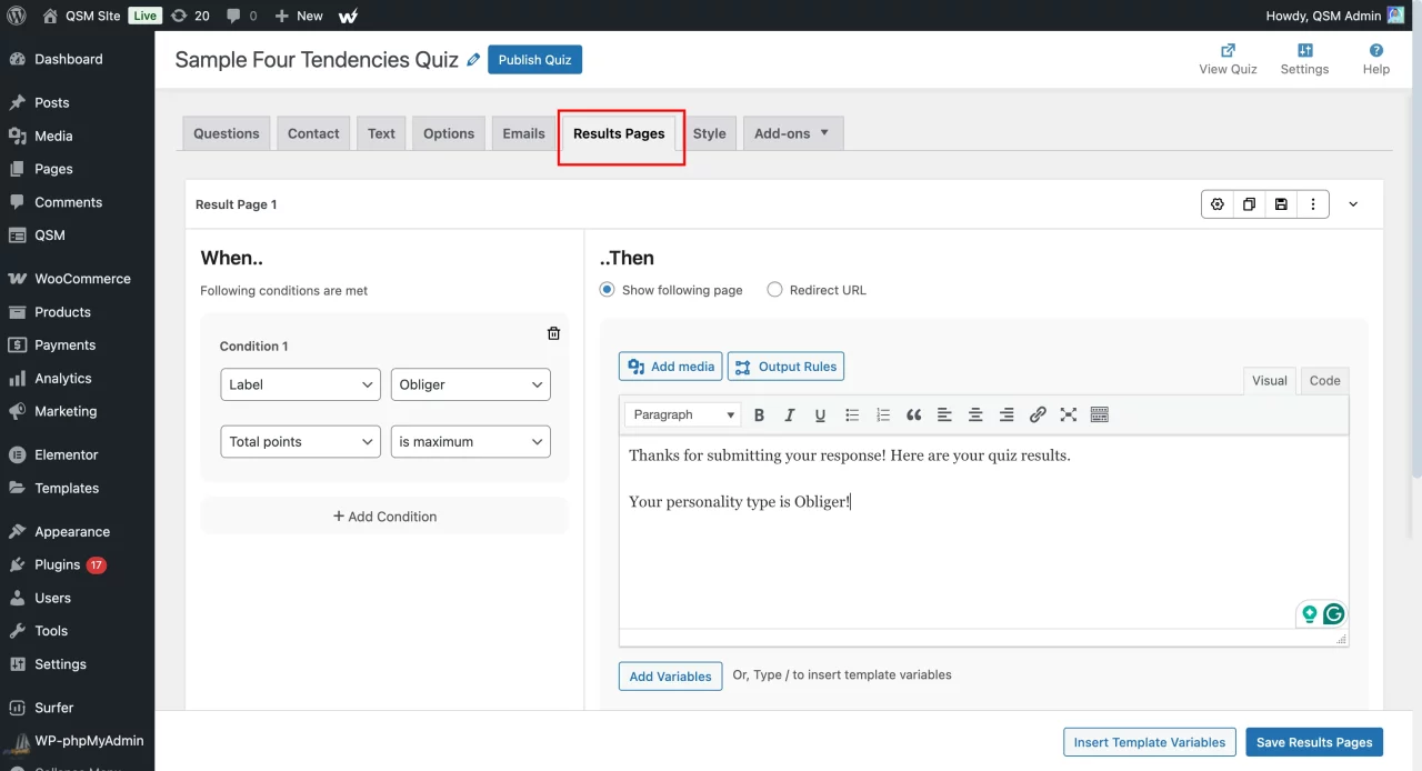 How to Create a Four Tendencies Quiz? Simplified Using Qsm! (6 Minutes Read) Four Tendencies Quiz - Results Page