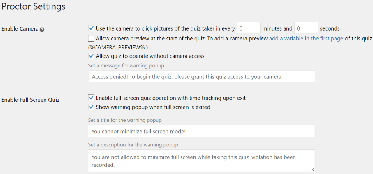 Proctor Settings - Implementing 8 Effective Practices for Online Quiz Proctoring