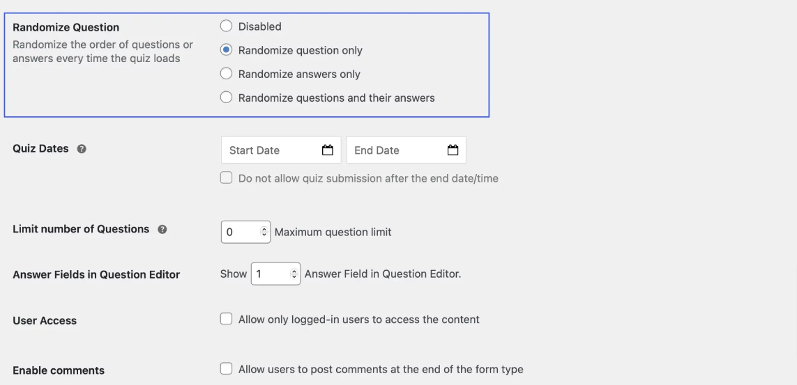 Randomized Questions - Lead generation quizzes