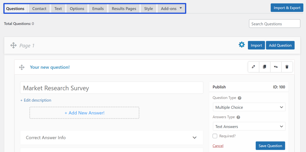 QSM Tab Options - Market Research Surveys