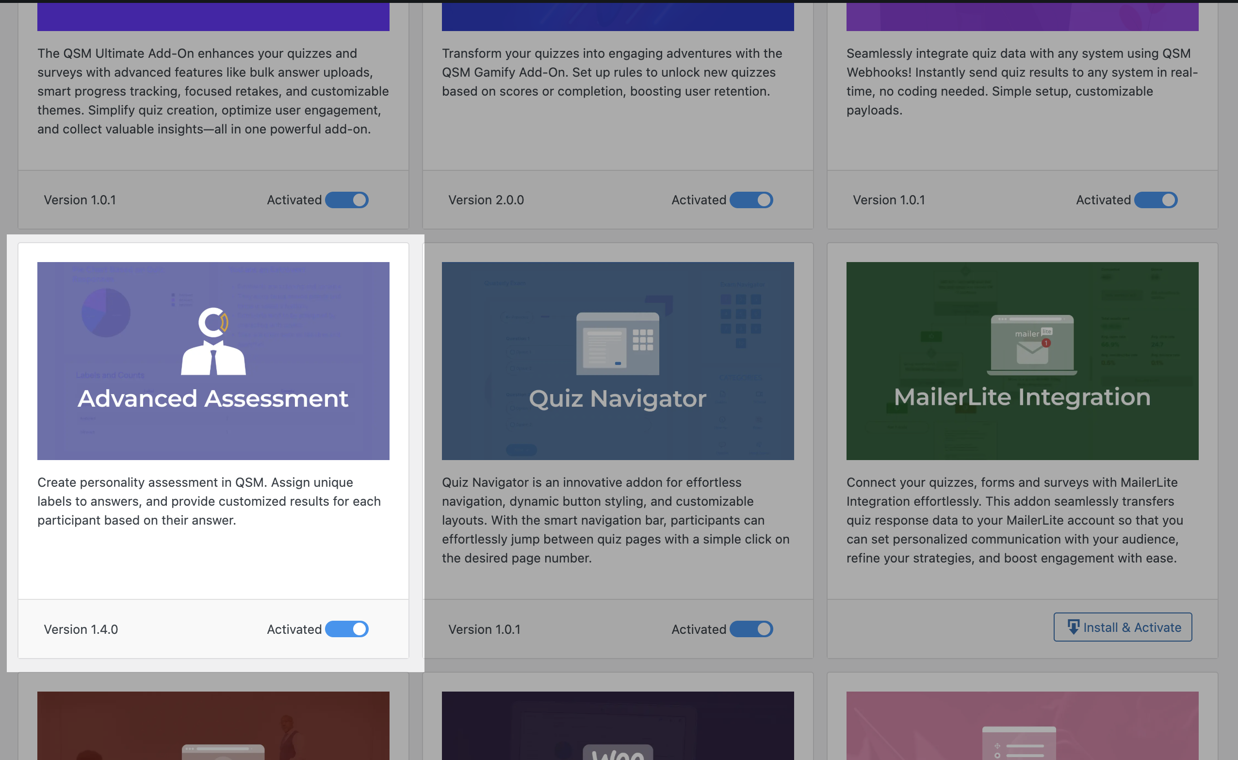 install advanced assessment addon