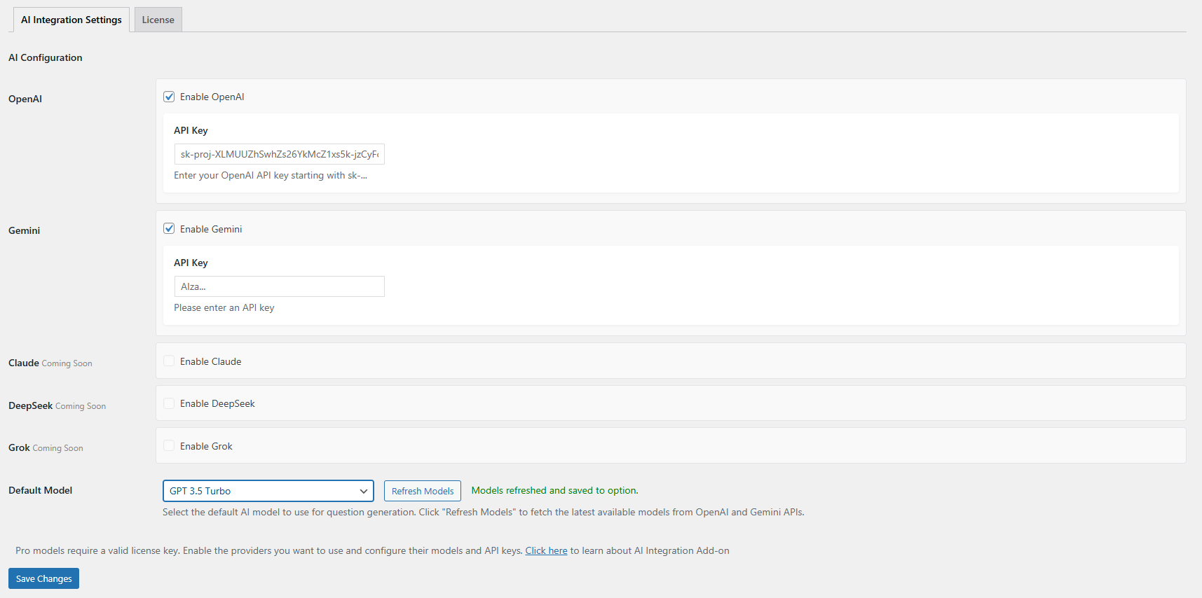 AI Integration ai integration settings