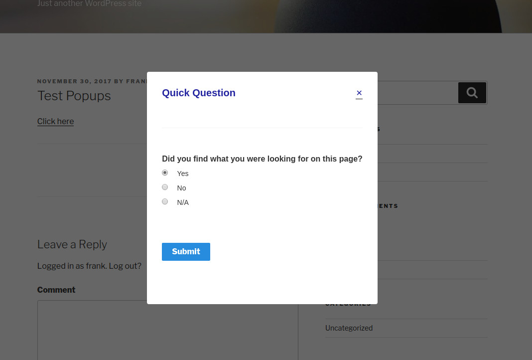 Quiz and Survey Master - Simple Popups - Simple Popups Addon Demo