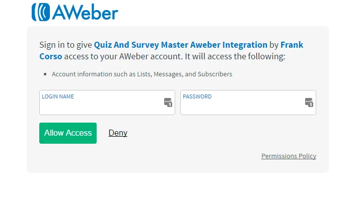 Aweber addon authorization example