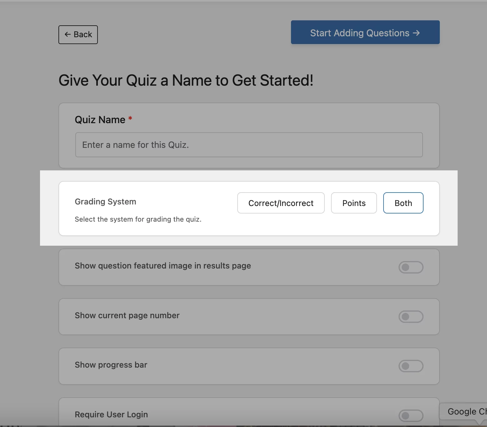 create quiz grading system