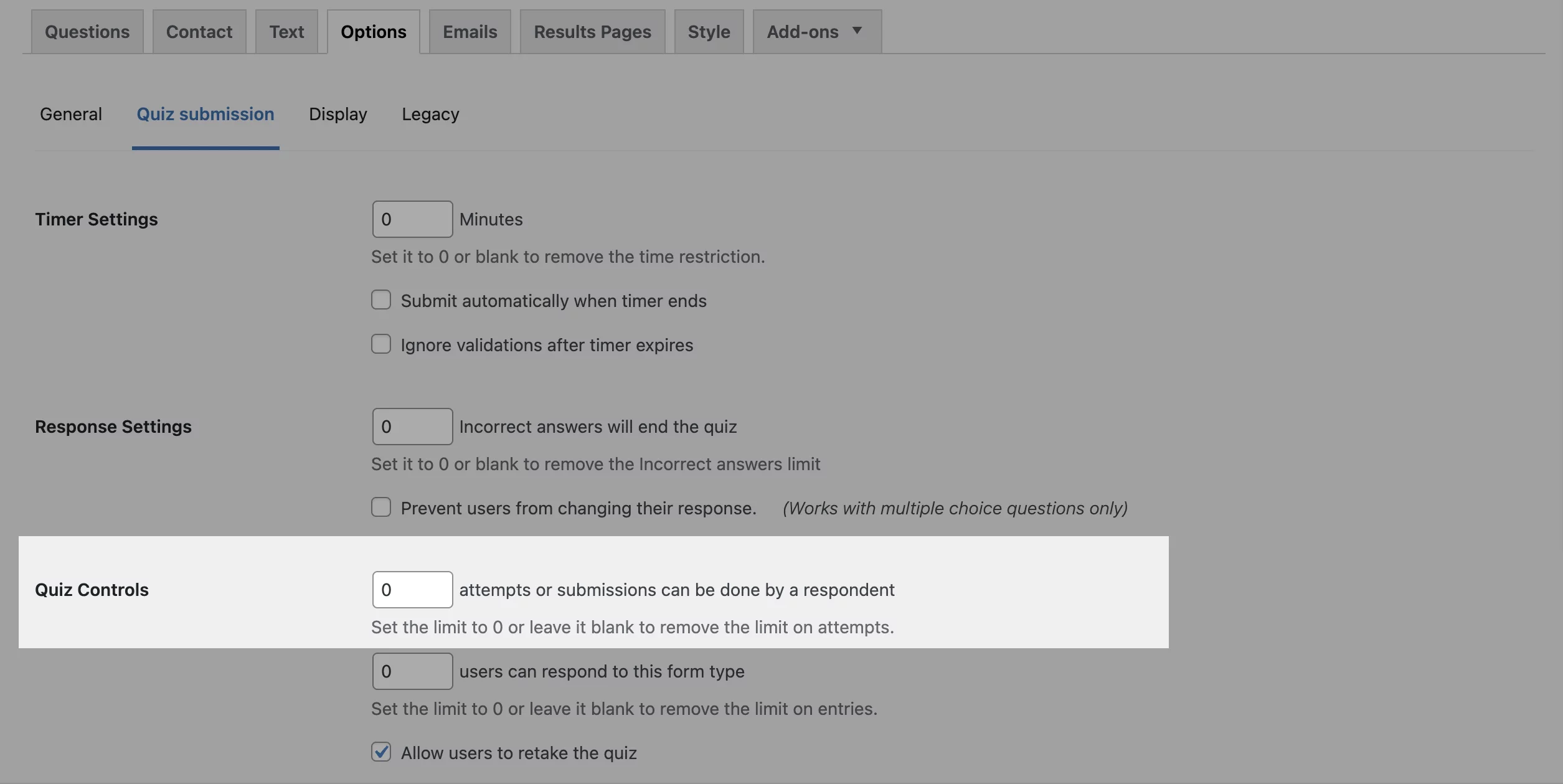 options limit user attempt