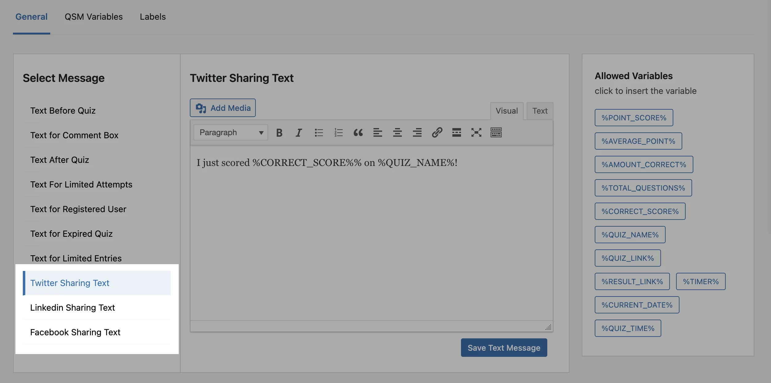 text tab social sharing