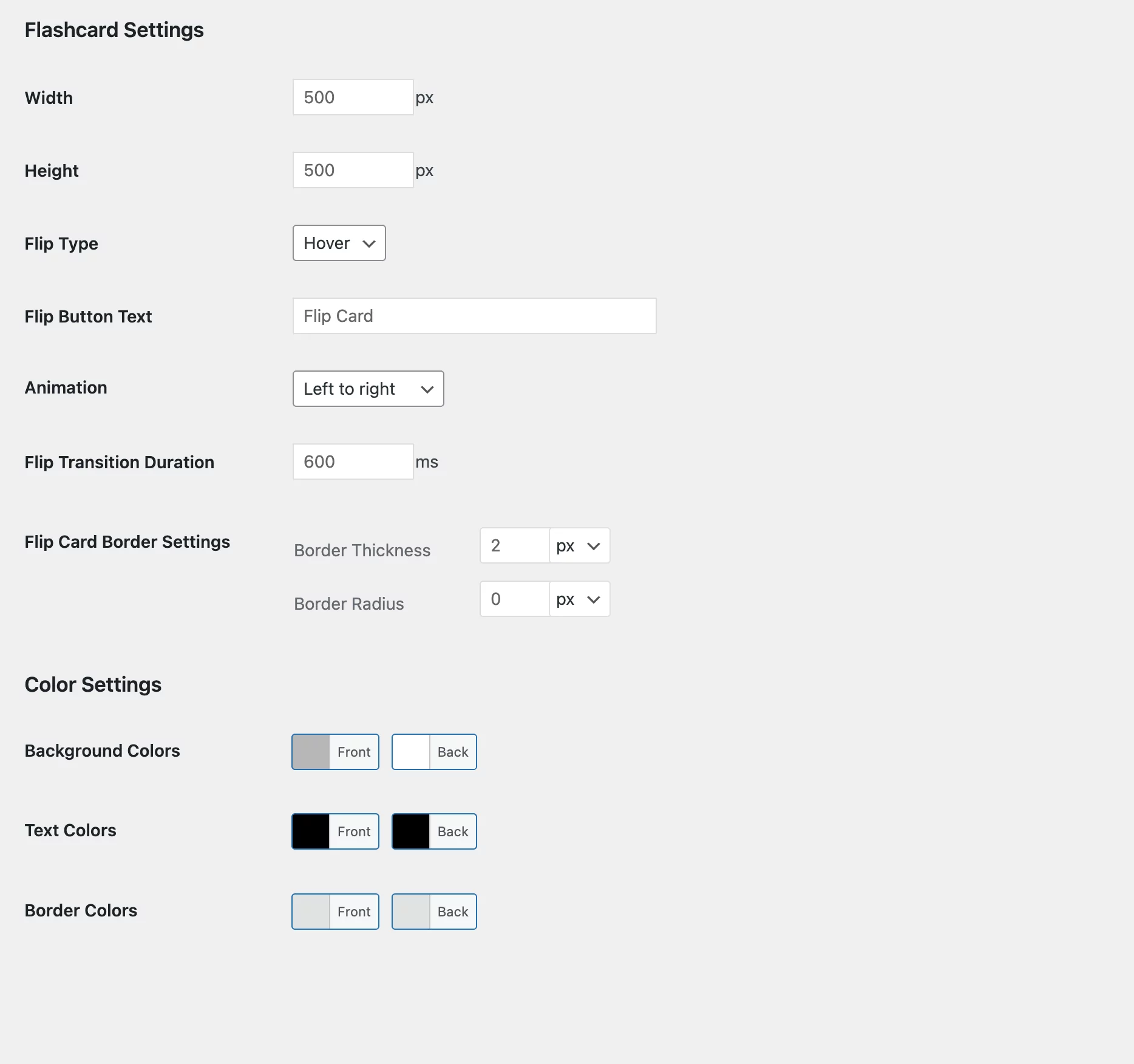 Flashcards configure flashcard global settings