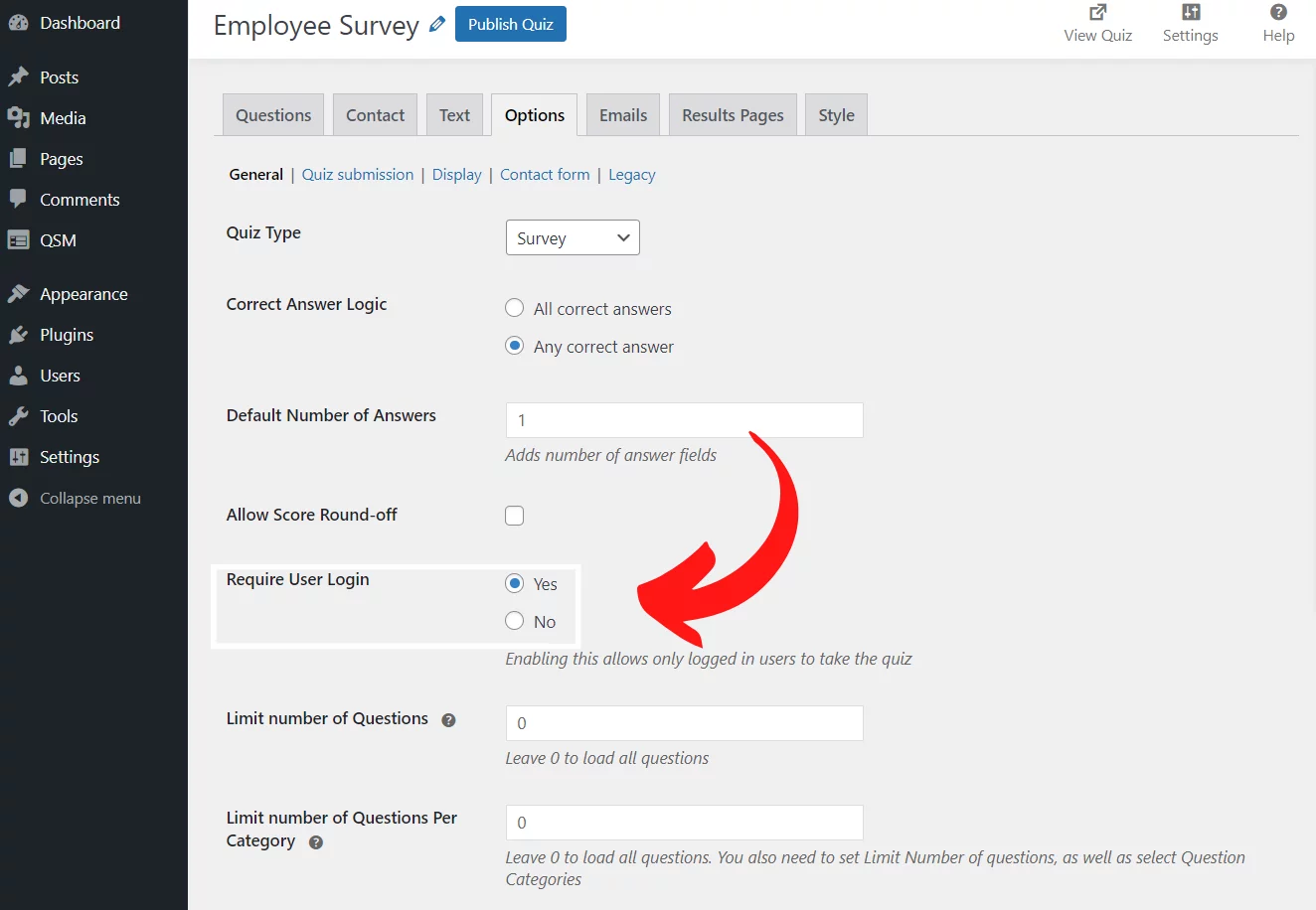 How to create a quiz for logged in users with QSM?