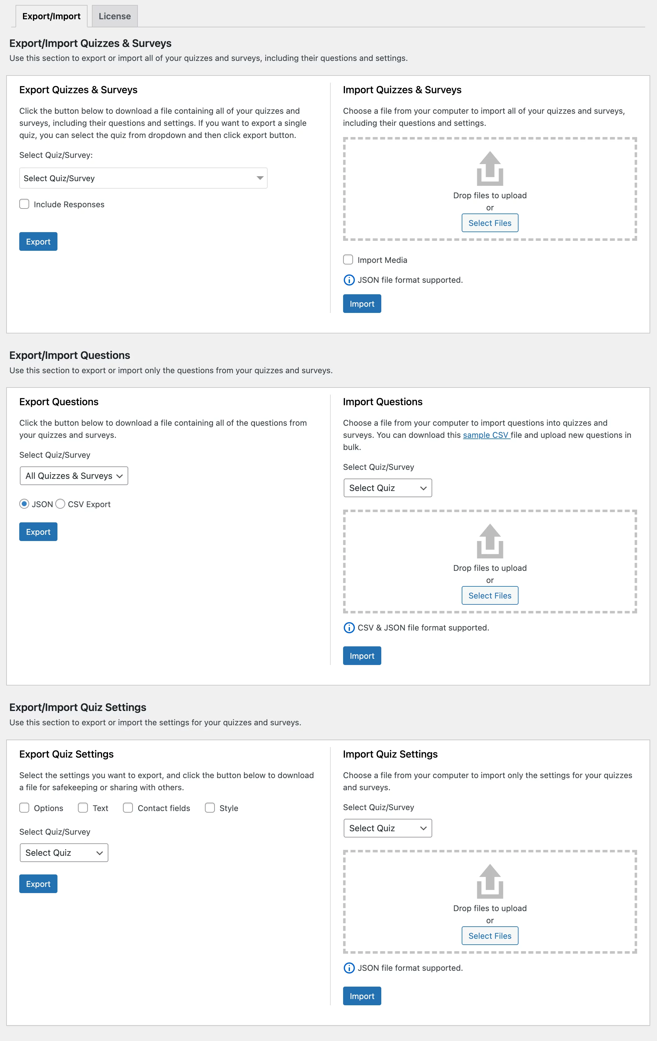 export import settings