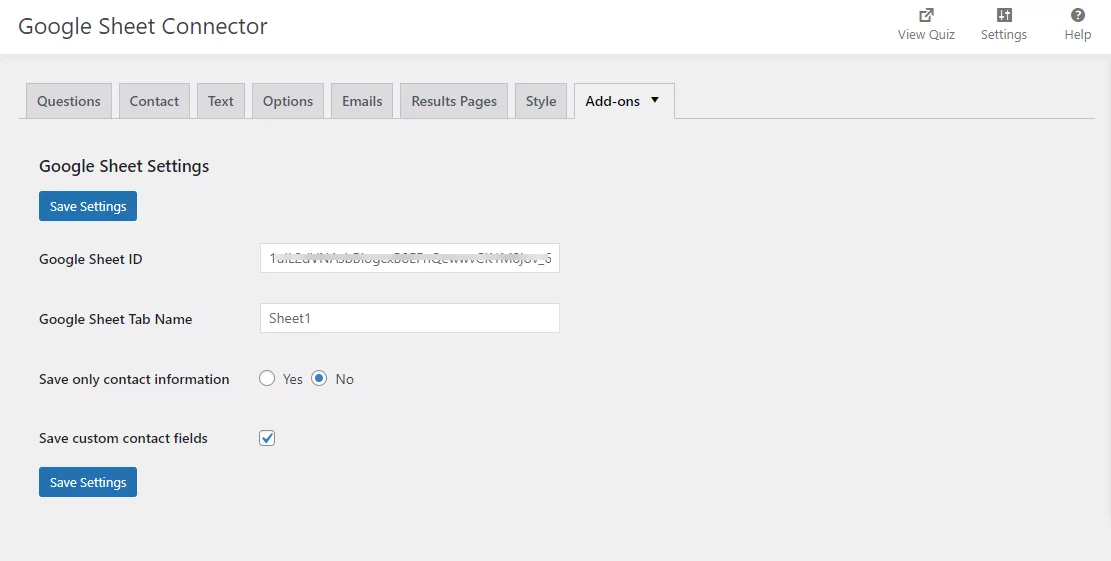 Google Sheet Addon Configuration